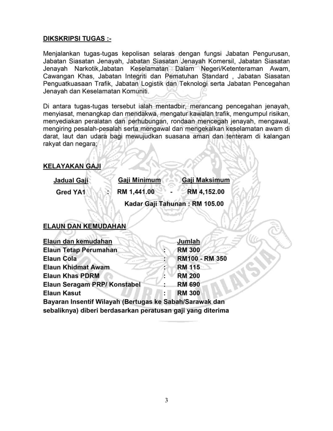Kerja Kosong di Polis Di Raja Malaysia (PDRM)