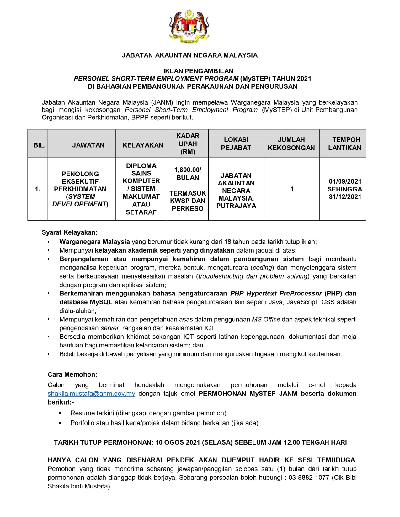 Kerja Kosong kerajaan Jabatan Akauntan Negara Malaysia