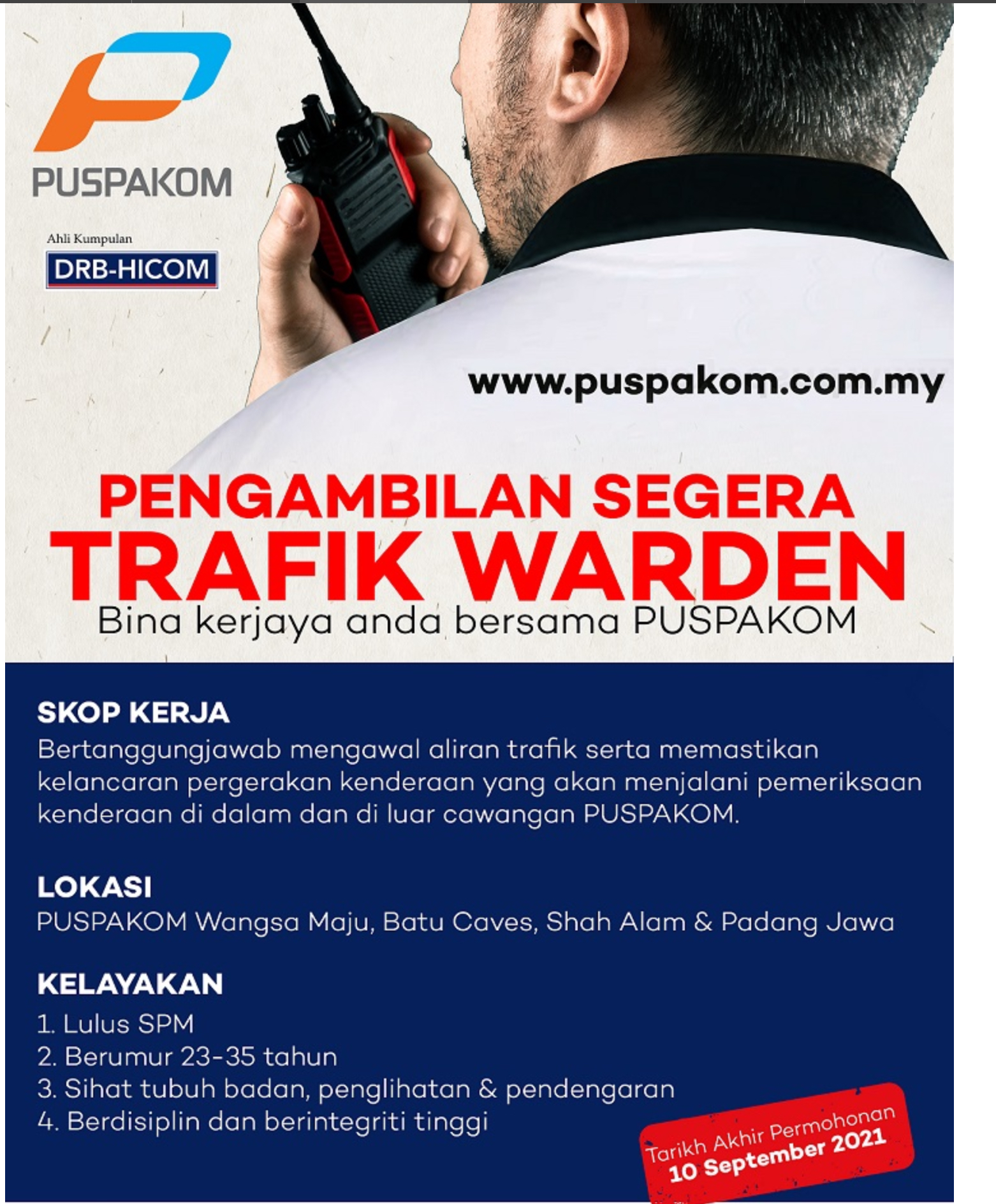 Kerja Kosong Di Pusat Pemeriksaan Kenderaan Berkomputer (PUSPAKOM)