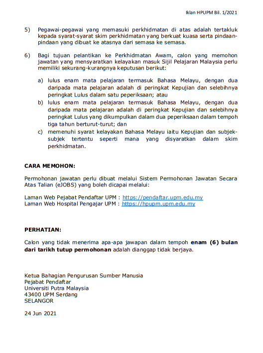 Kerja Kosong di Hospital Pengajar Universiti Putra Malaysia 
