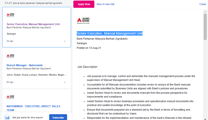 Kerja Kosong di Bank Pertanian (Agrobank)