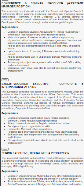 Kerja Kosong di Institut Akauntan Malaysia (MIA)