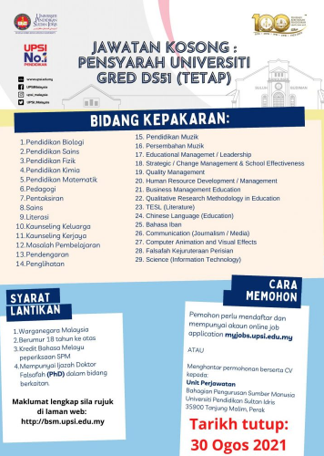 Kerja Kosong di Universiti Pendidikan Sultan Idris (UPSI)