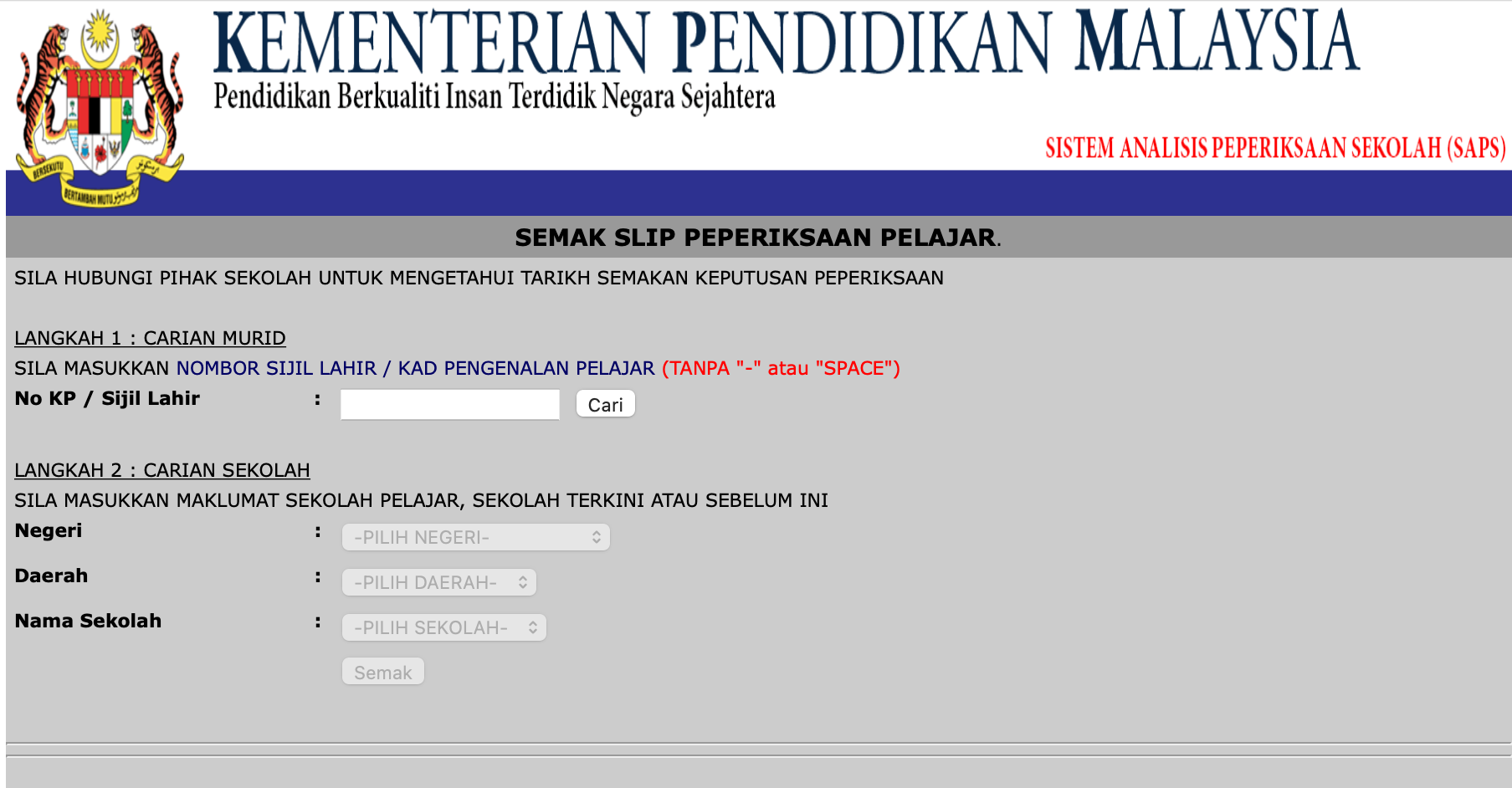 SAPS Ibu Bapa Cara Semak Keputusan Peperiksaan Murid TCER.MY