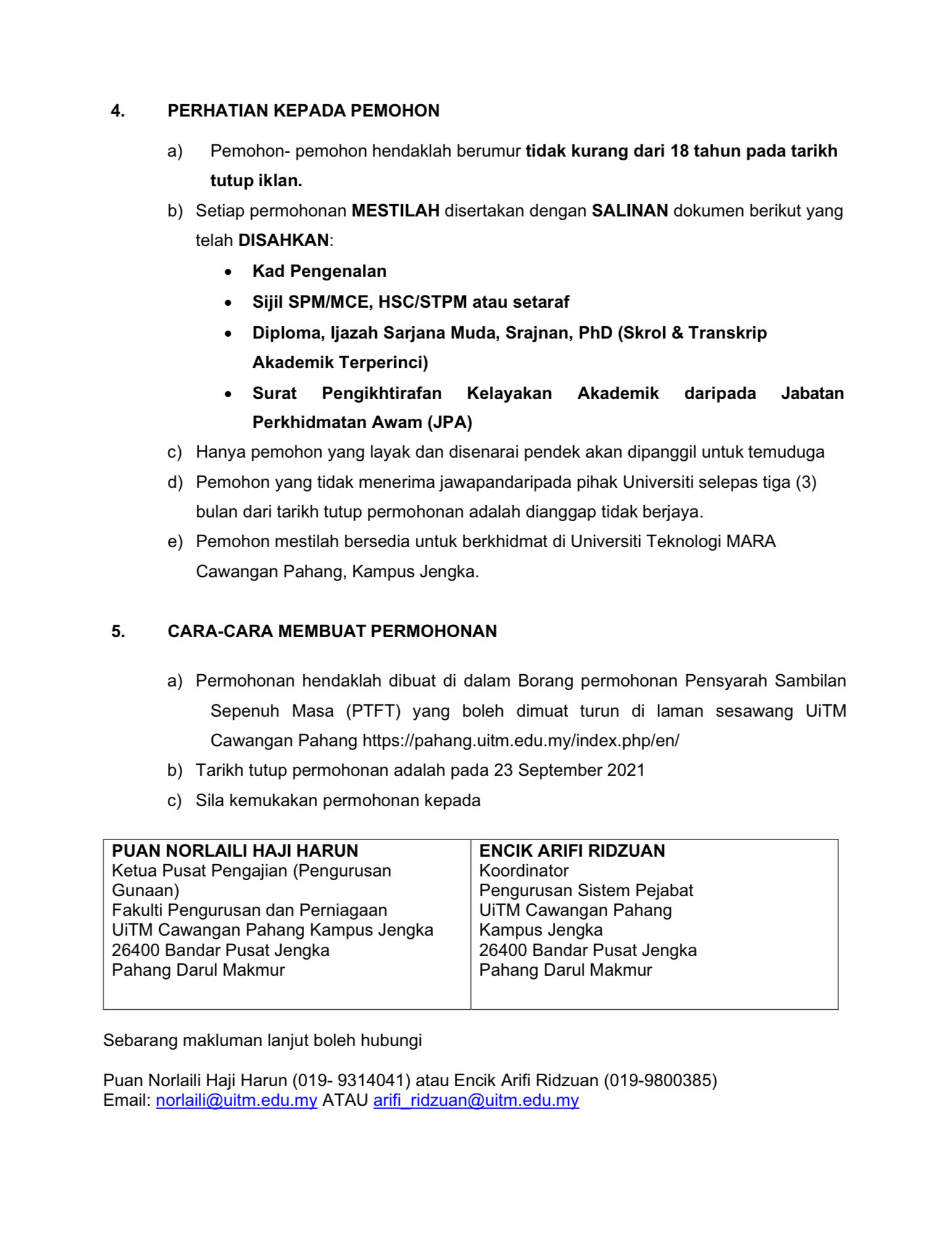 Kerja Kosong Di Universiti Teknologi MARA