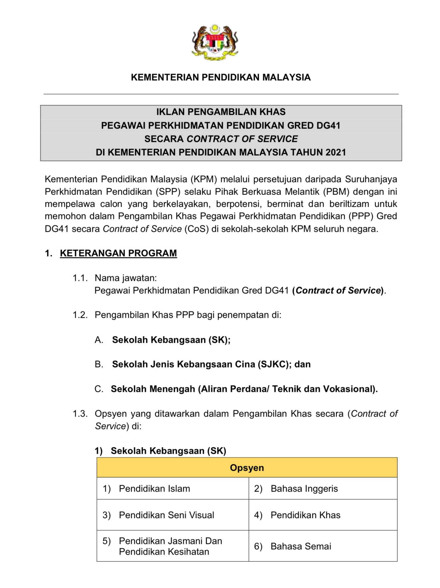 Kerja Kosong Di Kementerian Pendidikan Malaysia 