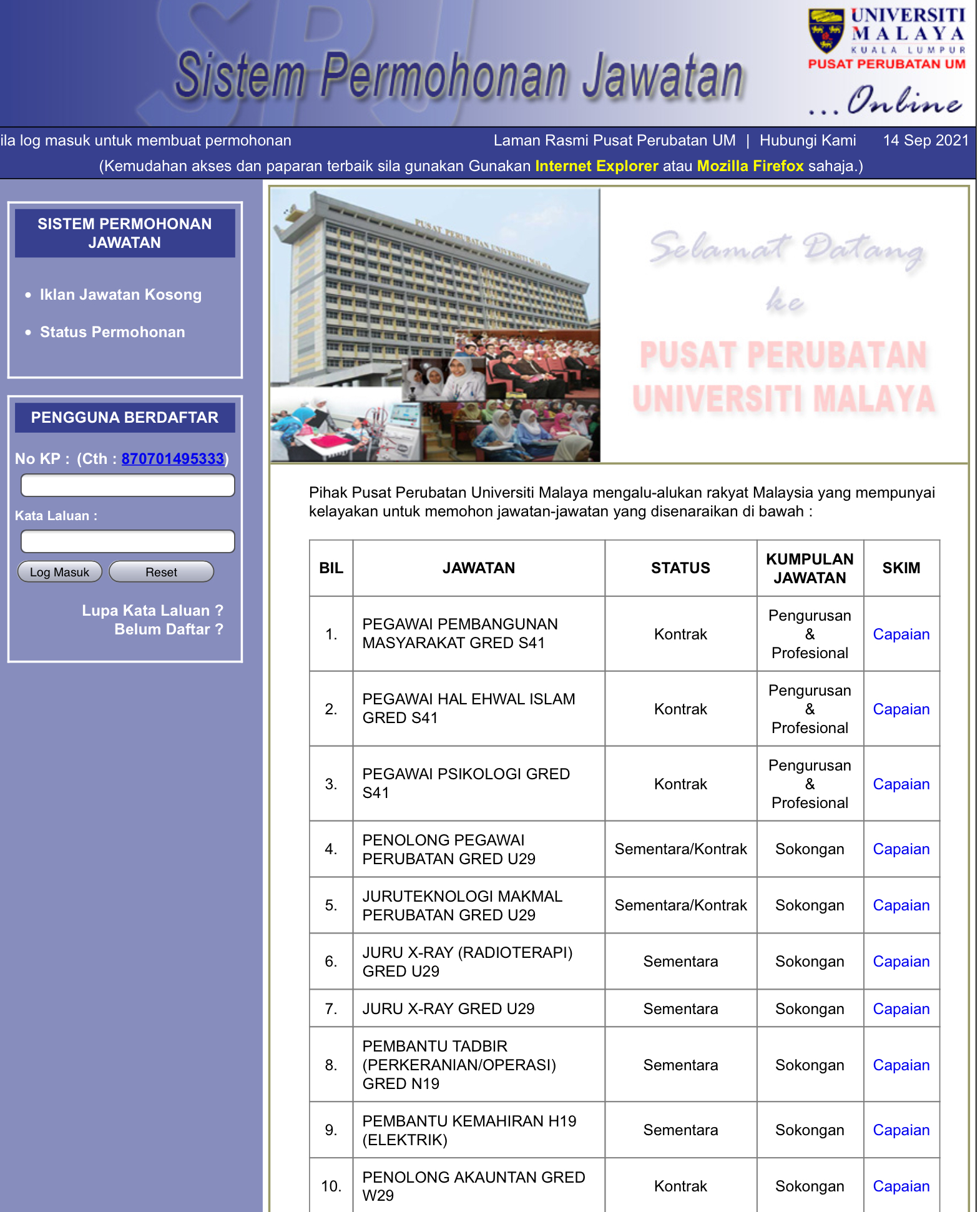 Kerja Kosong Di Pusat Perubatan Universiti Malaya 