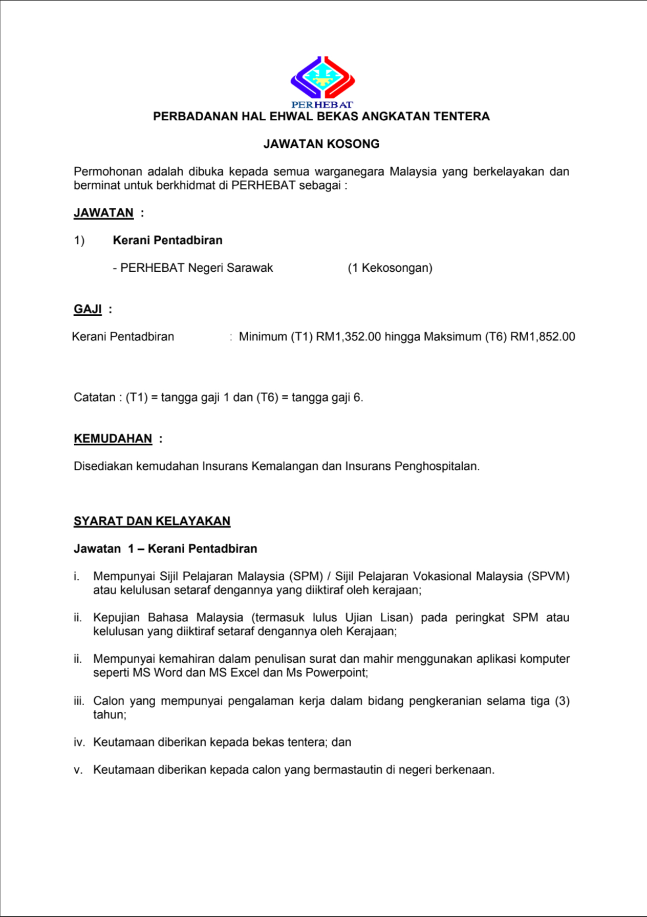Kerja Kosong Di Perbadanan Hal Ehwal Bekas Anggota Tentera 