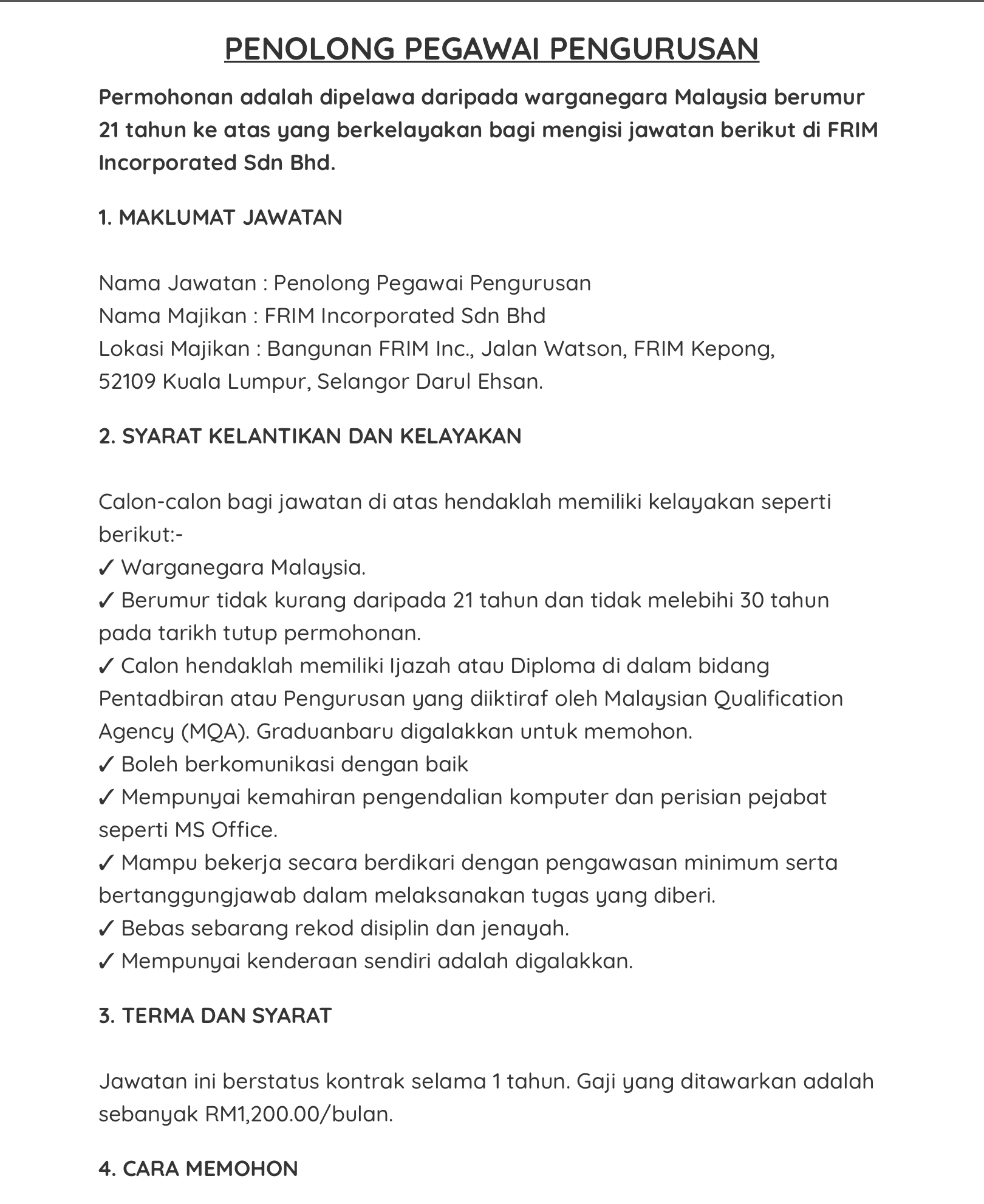 Kerja Kosong Di FIRM Incorporated 