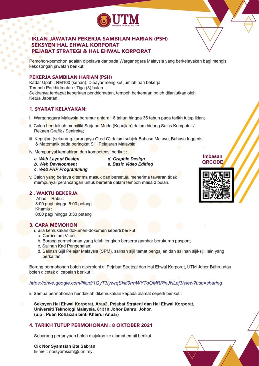 Kerja Kosong Di Universiti Teknologi Malaysia 