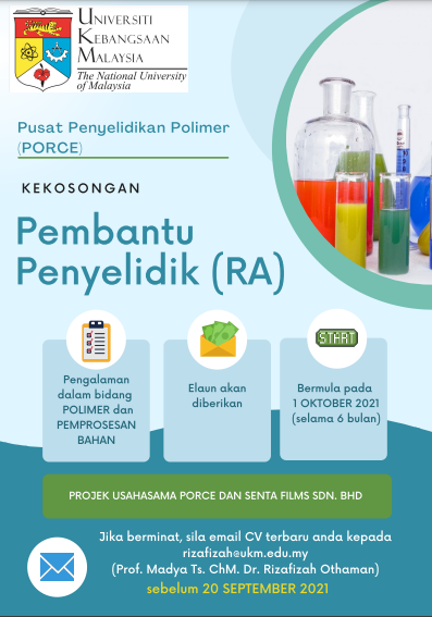 Kerja Kosong di Pusat Penyelidikan Polimer (PORCE), UKM