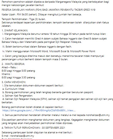 Kerja Kosong di UTM International