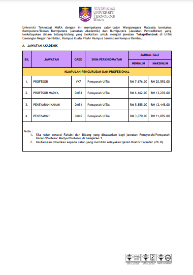 Kerja Kosong di UiTM Negeri Sembilan