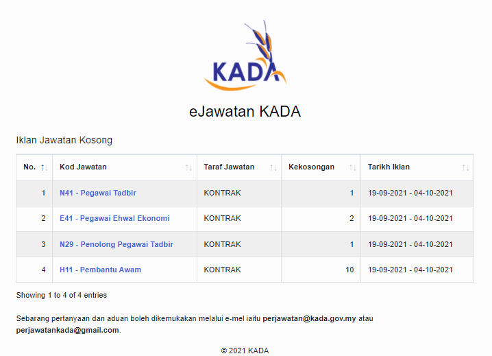 Kerja Kosong di Lembaga Kemajuan Pertanian Kemubu (KADA) 1 Kerja Kosong di Lembaga Kemajuan Pertanian Kemubu (KADA)