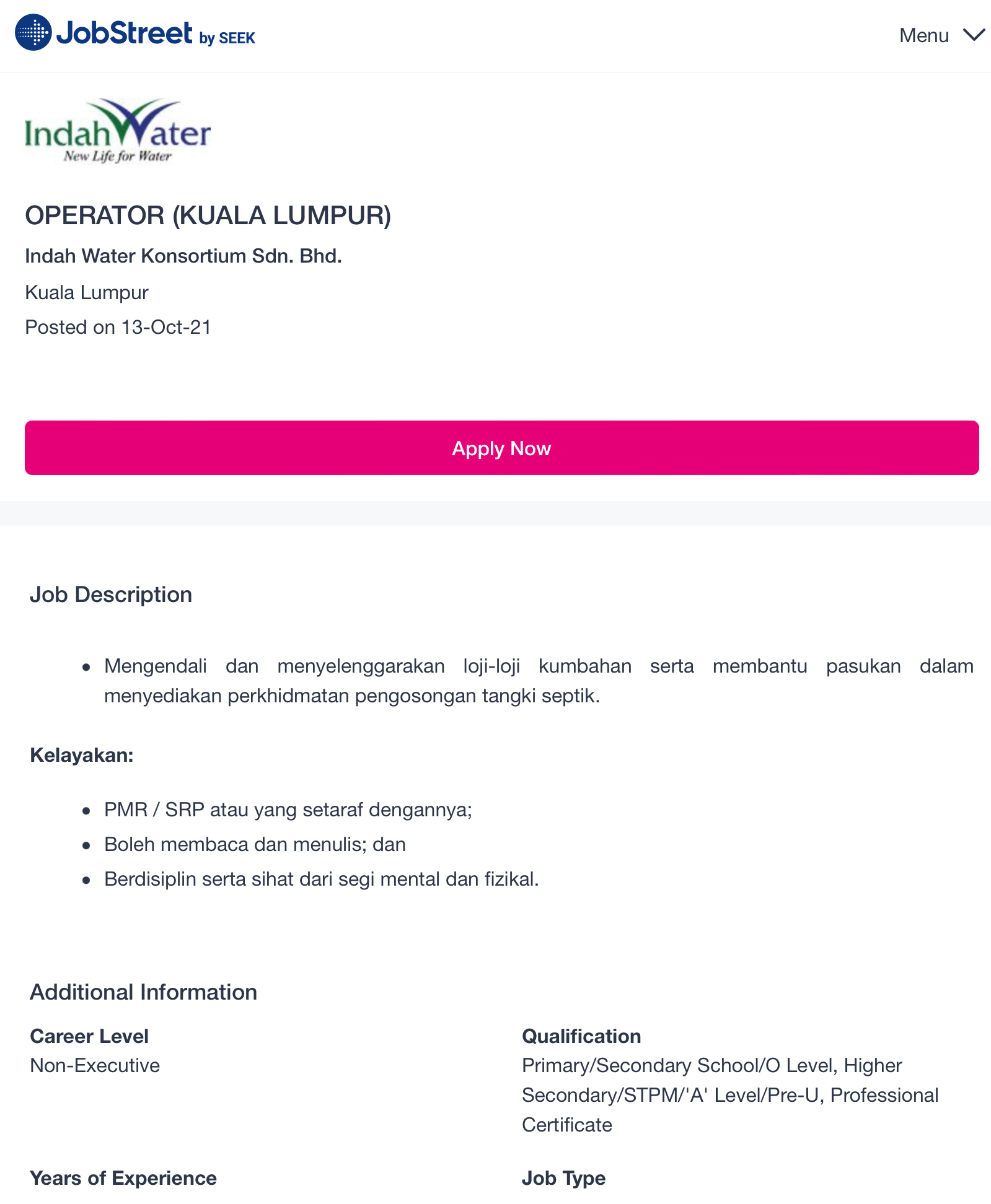 Kerja Kosong Di Indah Water Konsortium 