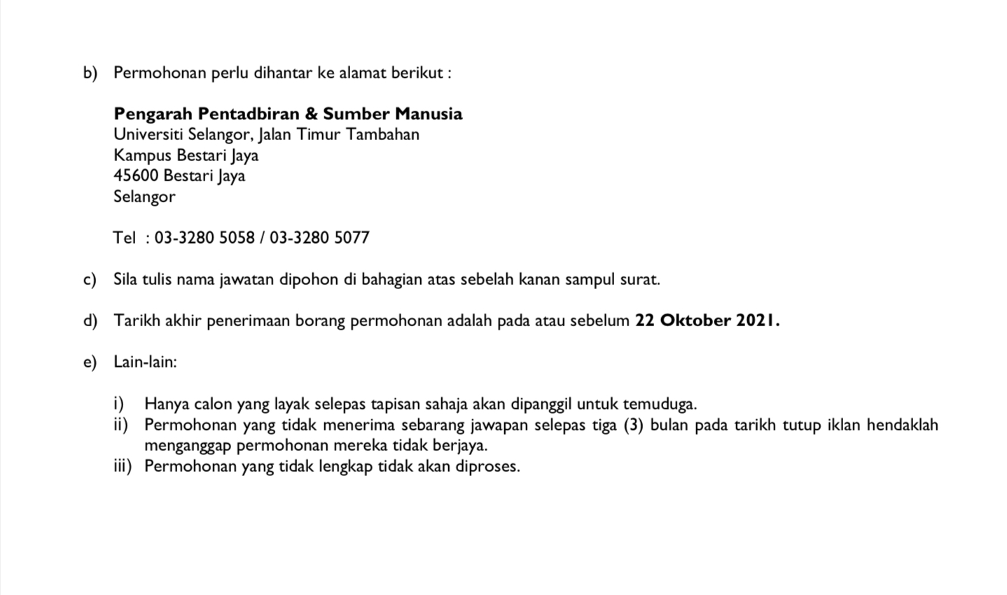 Kerja Kosong Di Universiti Selangor 