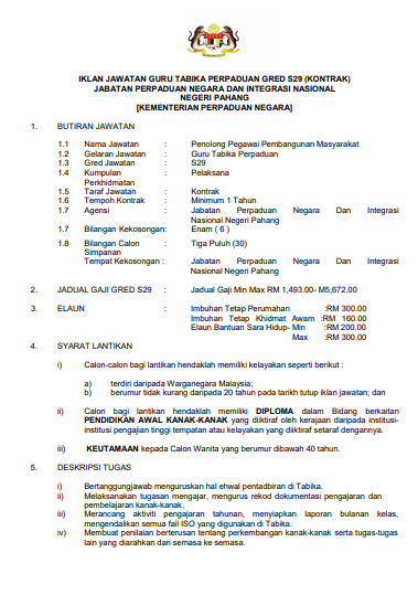 Kerja Kosong di Jabatan Perpaduan Negara Dan Intergrasi Nasional (JPNIN)