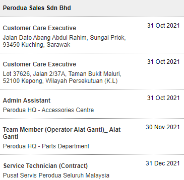 Kerja Kosong di Perusahaan Otomobil Kedua (Perodua)