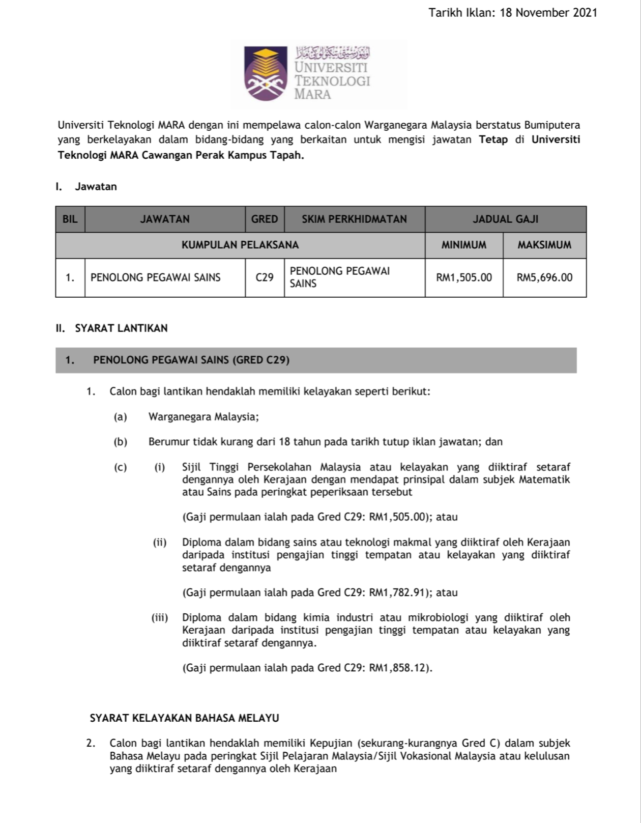 Kerja Kosong Di Universiti Teknologi Maklumat 