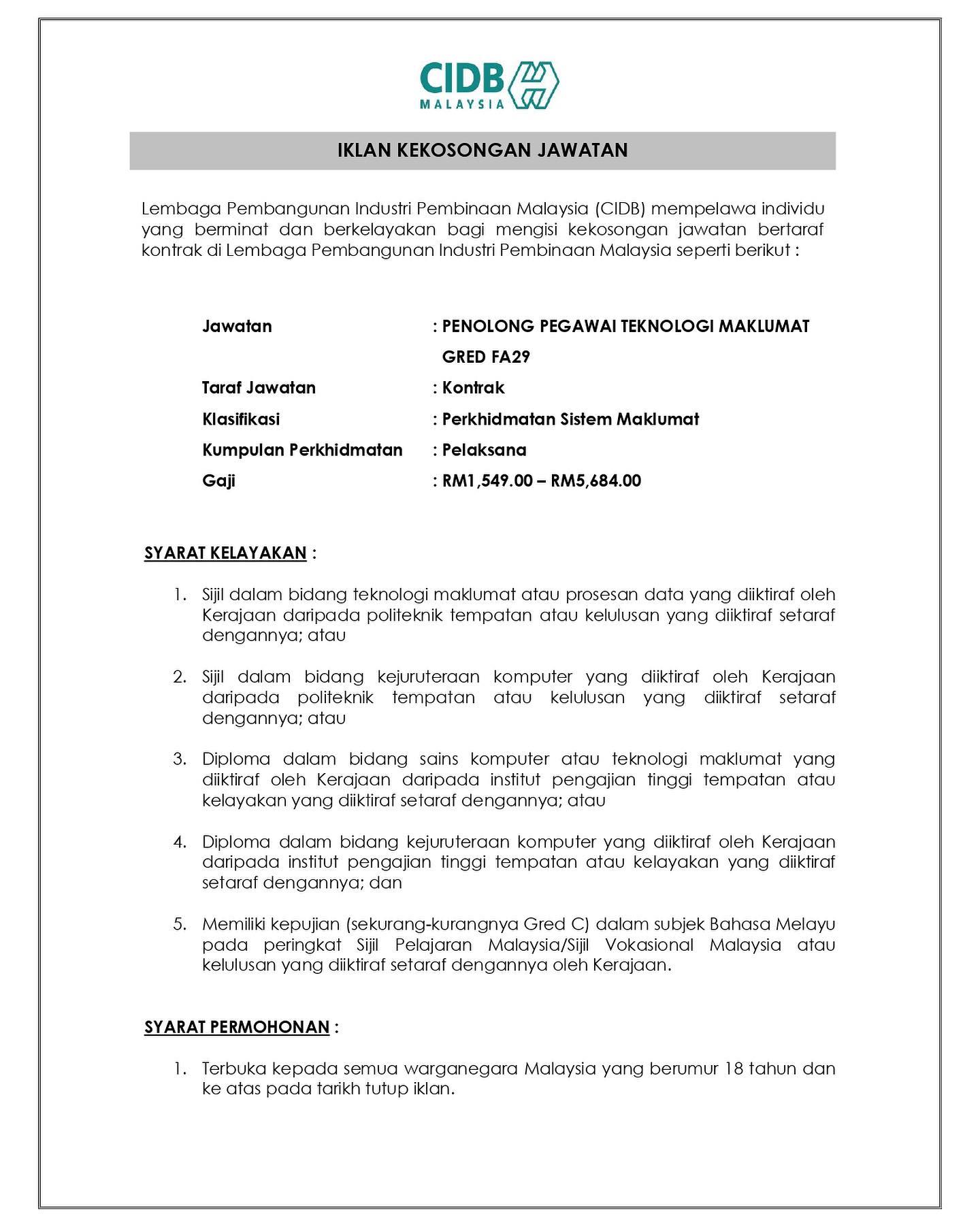Kerja Kosong Di CIDB Malaysia