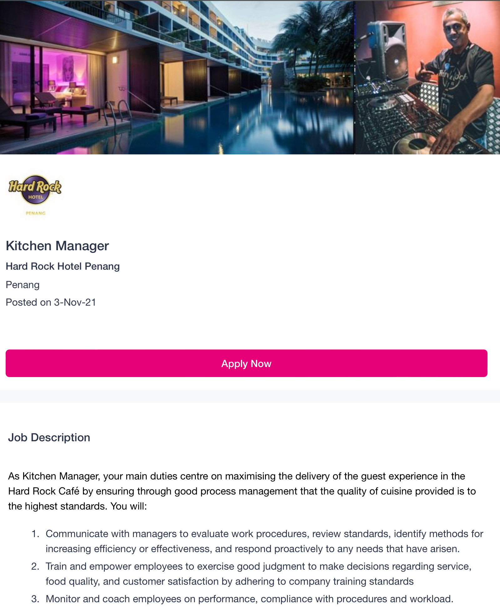 Kerja Kosong Di Hard Rock Hotel Penang