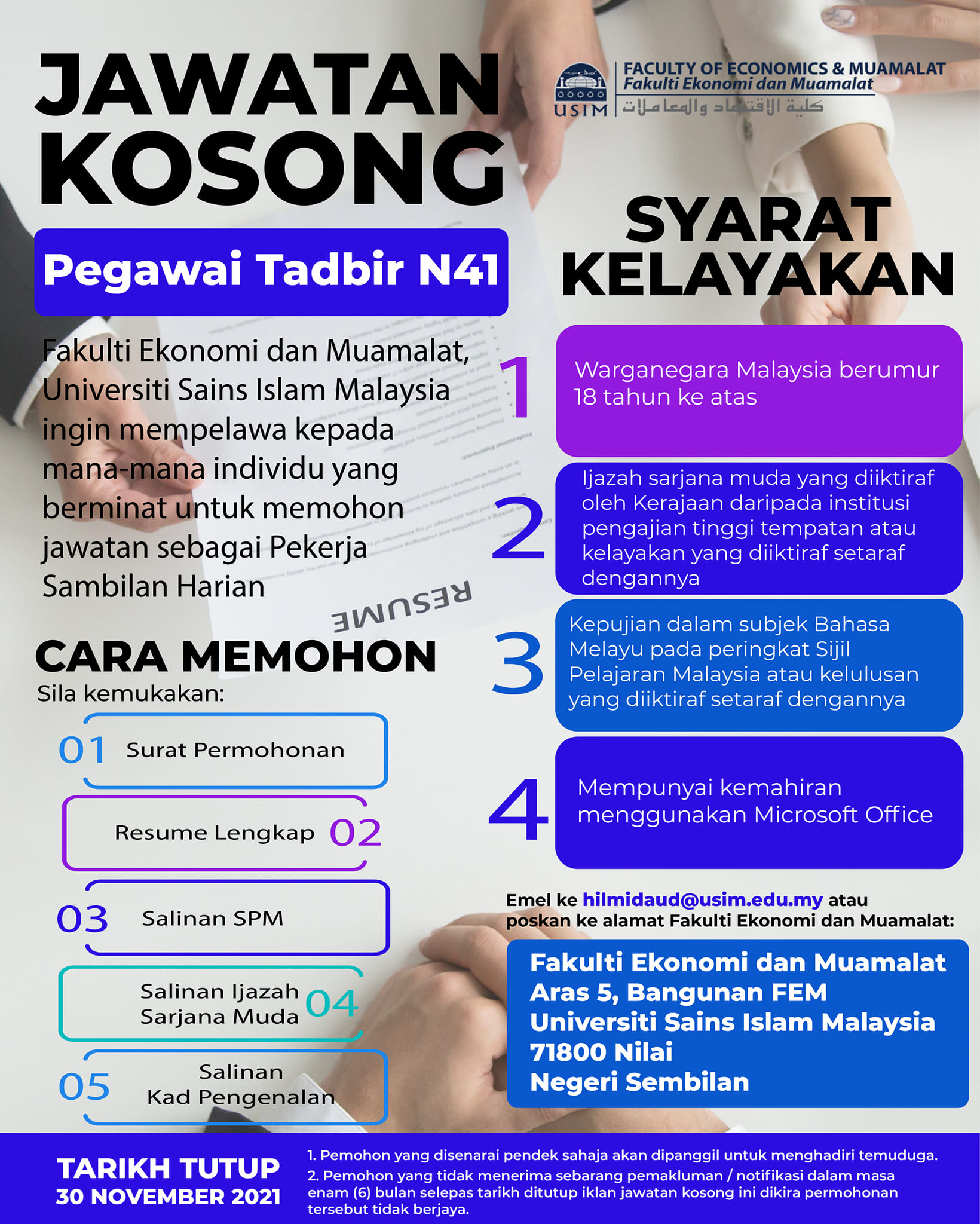 Kerja Kosong Di Universiti Sains Islam Malaysia 