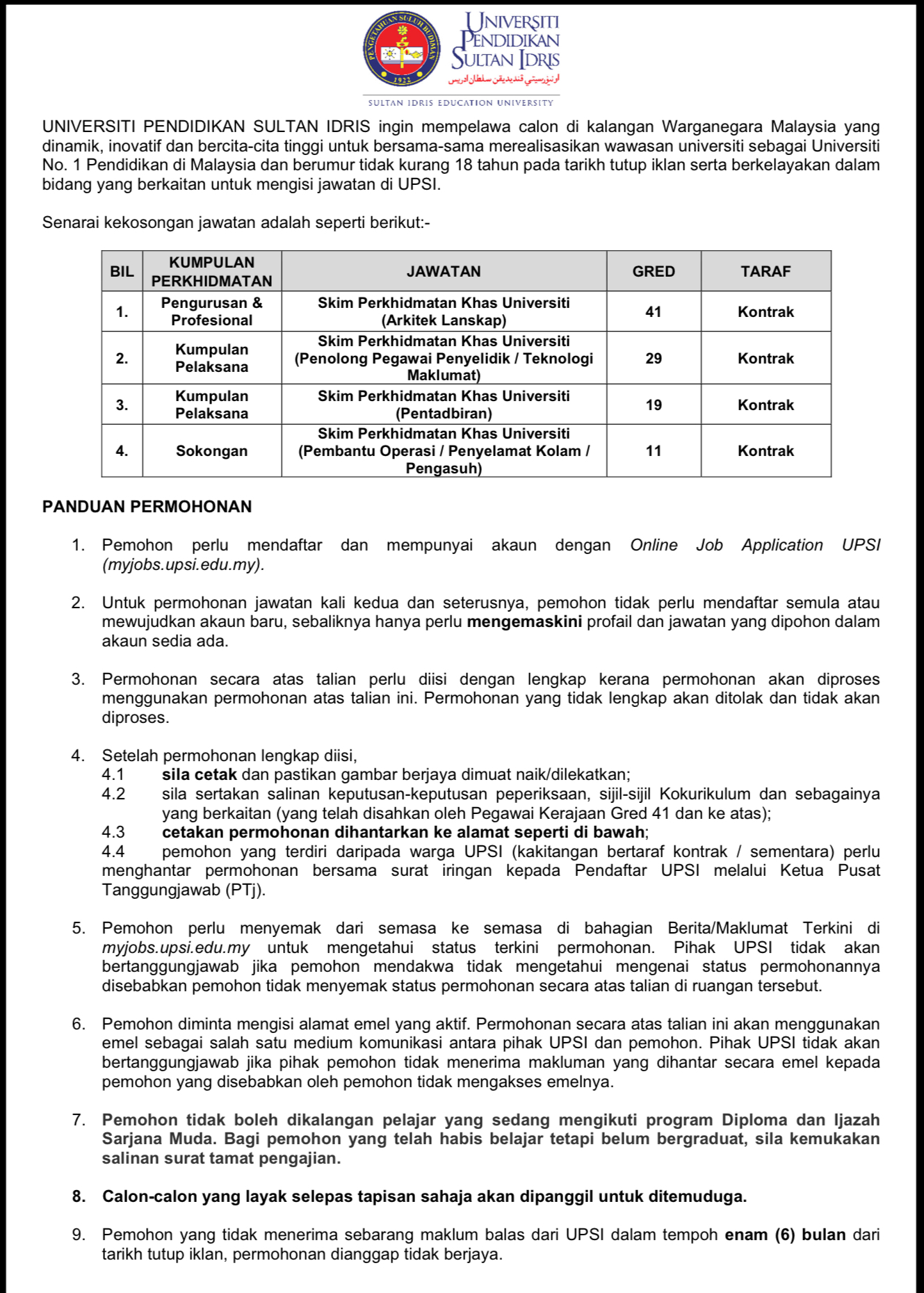 Kerja Kosong Di Universiti Pendidikan Sultan Idris 