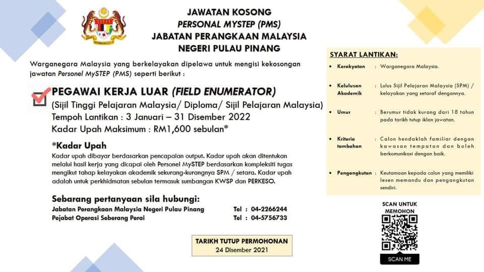 Kerja Kosong di Jabatan Perangkaan Malaysia Pulau pinang