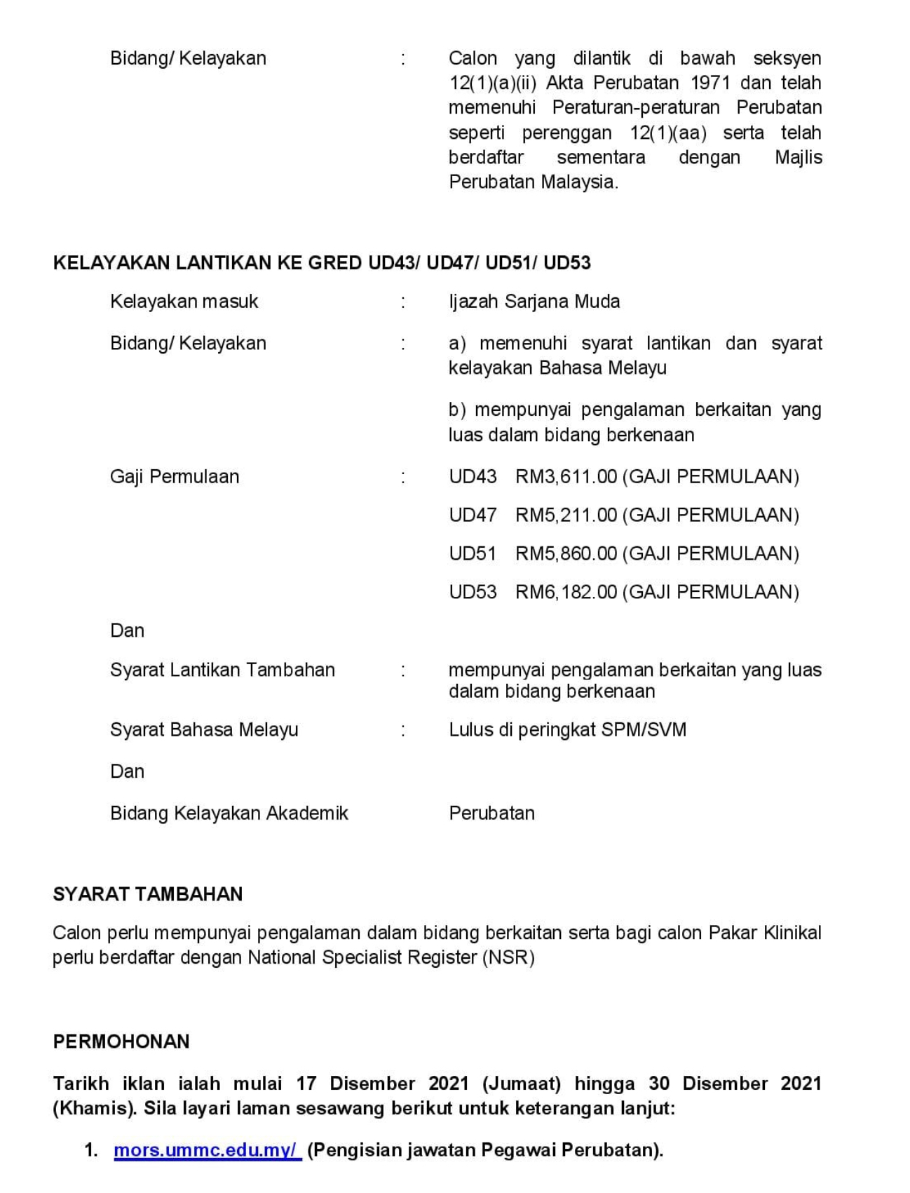 Kerja Kosong Di Pusat Perubatan Universiti Malaya 