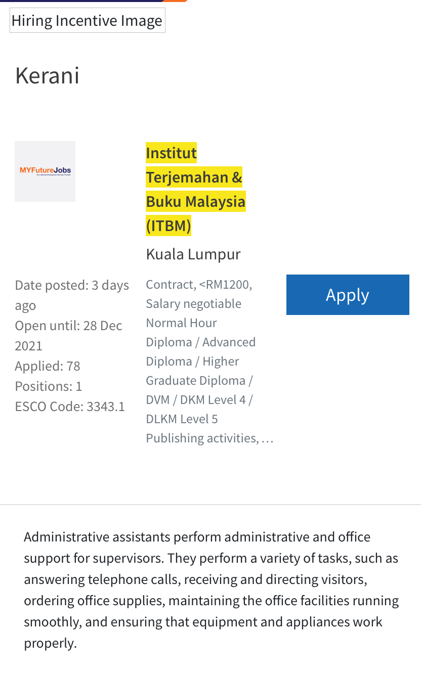 Kerja Kosong Di Institut Terjemahan & Buku Malaysia 