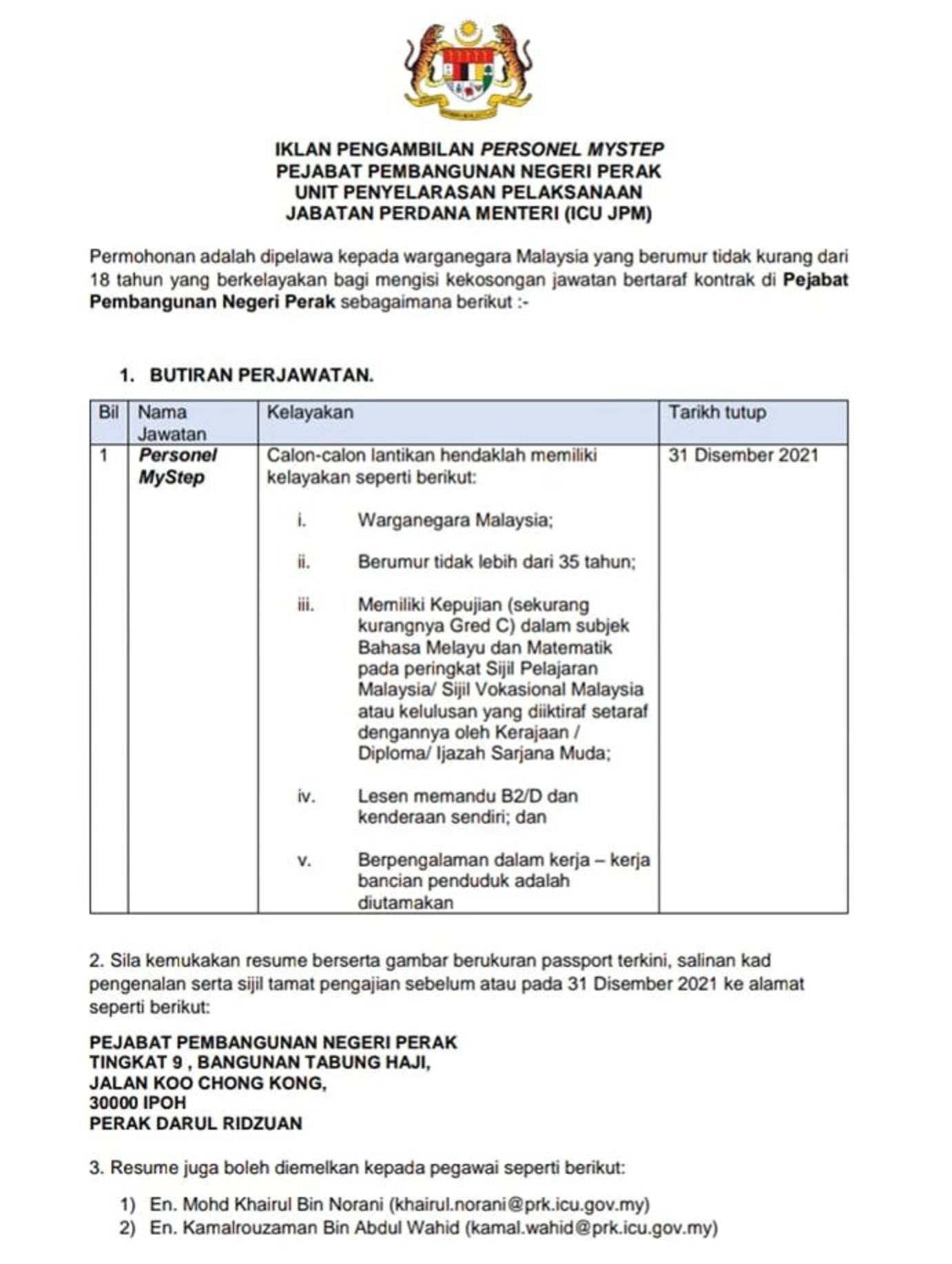 Kerja Kosong Di Pejabat Pembagunan Negeri Perak