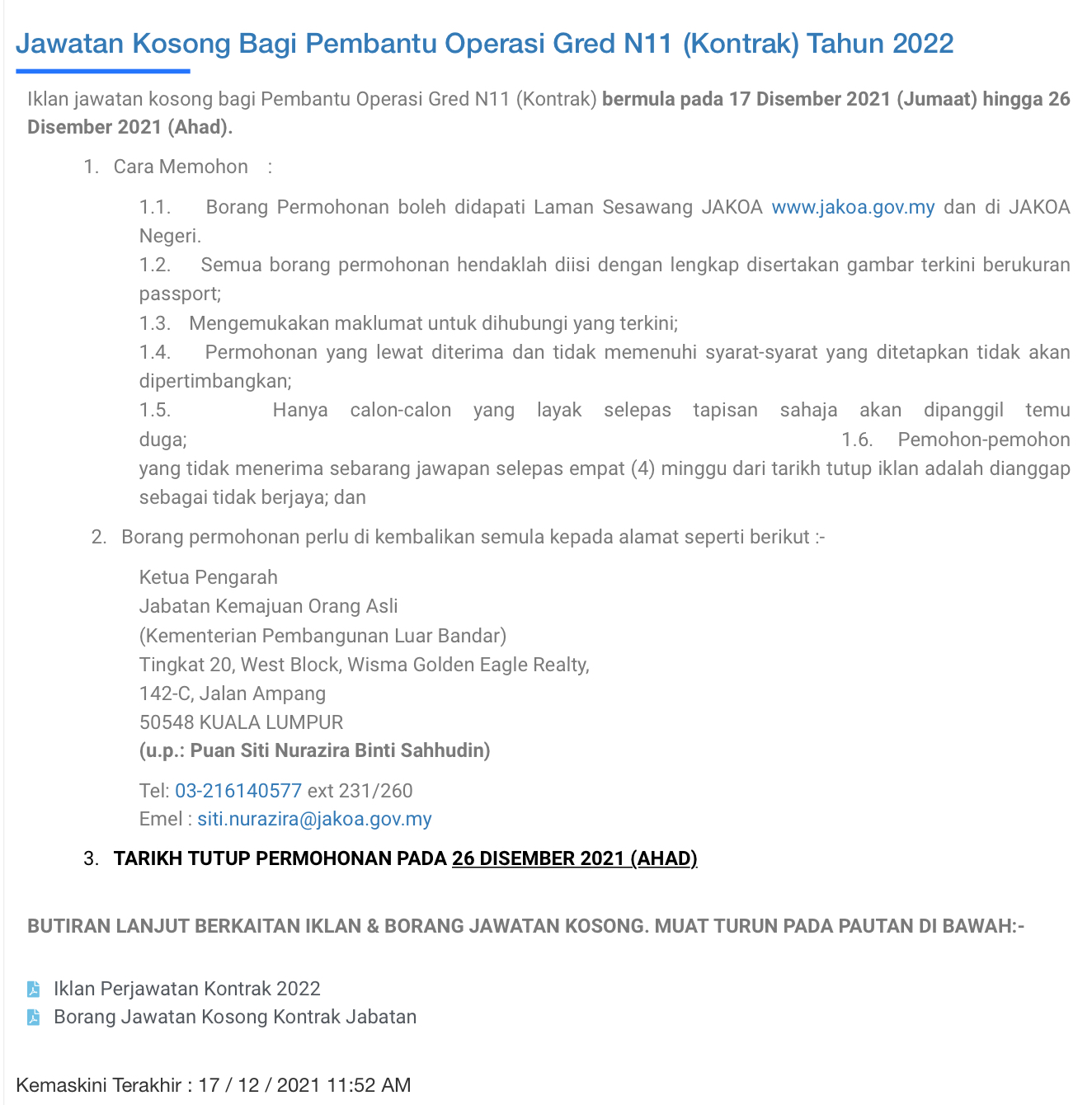 Kerja Kosong Di Jabatan Kemajuan Orang Asli 