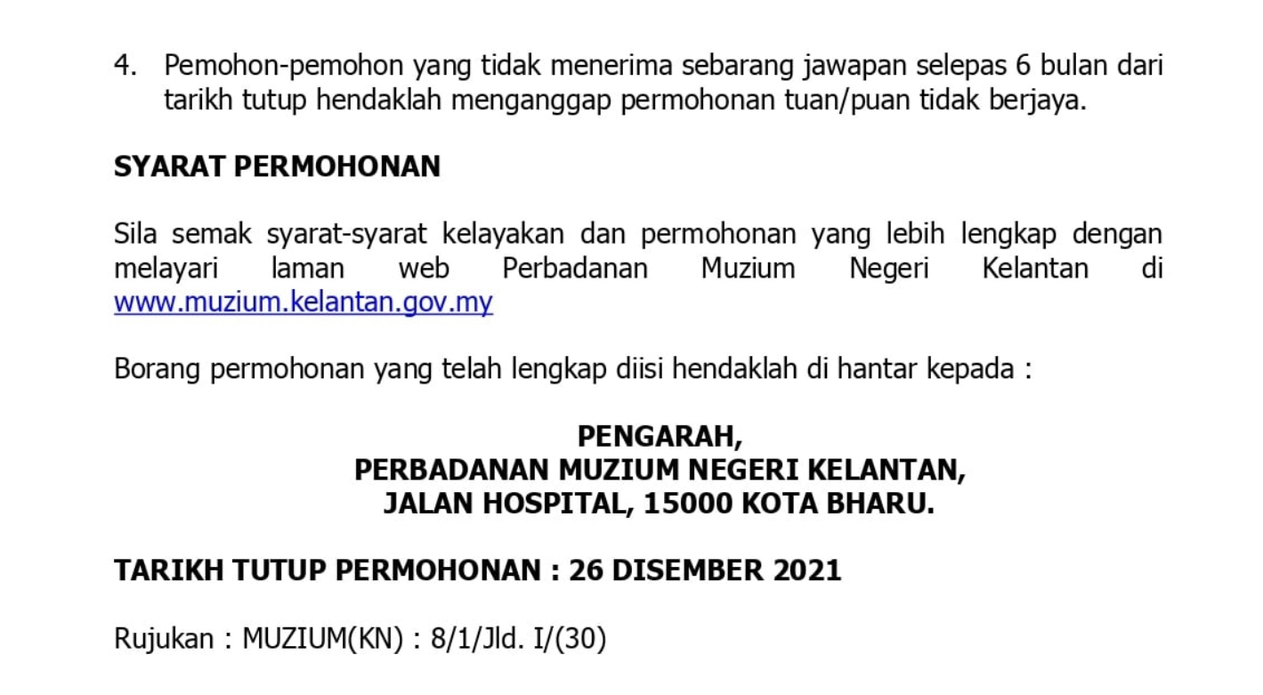 Kerja Kosong Di Perbadanan Muzium Negeri Kelantan 