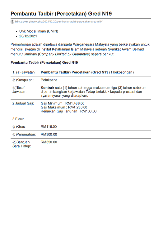 Kerja Kosong di Institut Kefahaman Islam Malaysia
