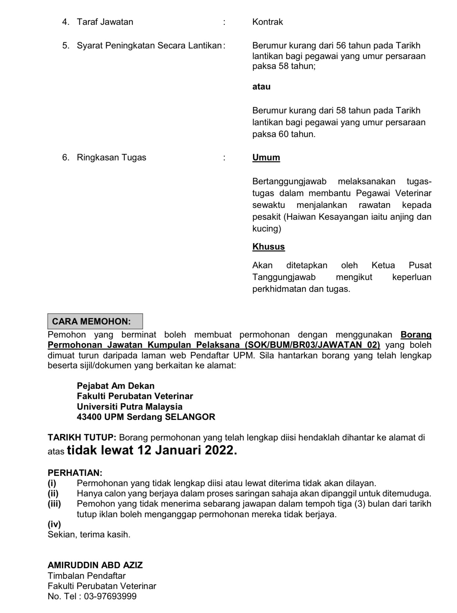 Kerja Kosong Di Universiti Putra Malaysia 