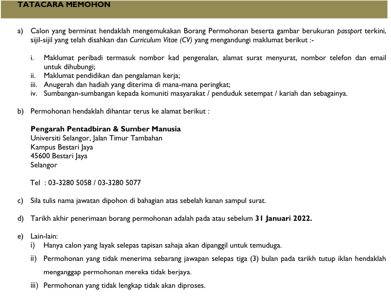 Kerja Kosong Di Universiti Selangor 