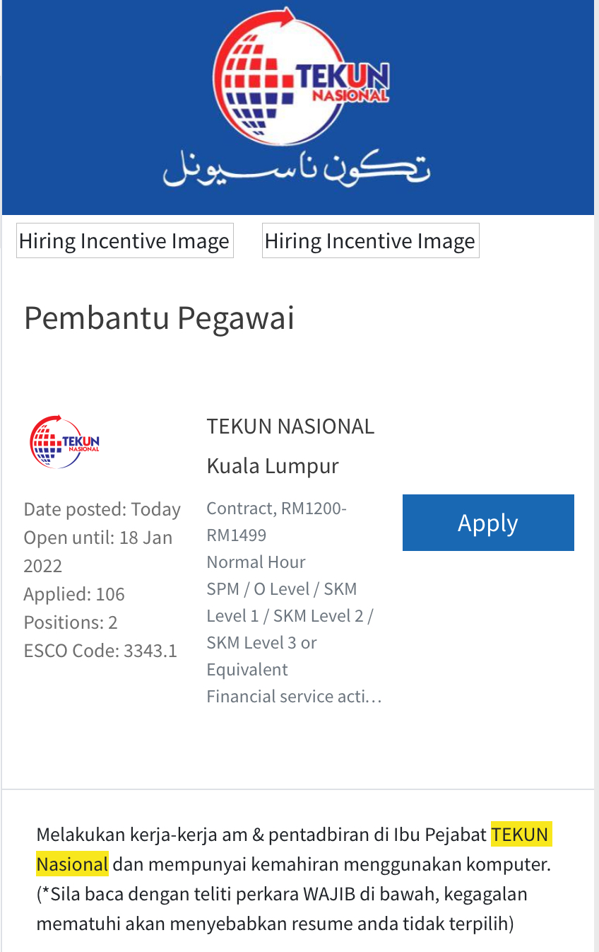 Kerja Kosong Di Tekun Nasional