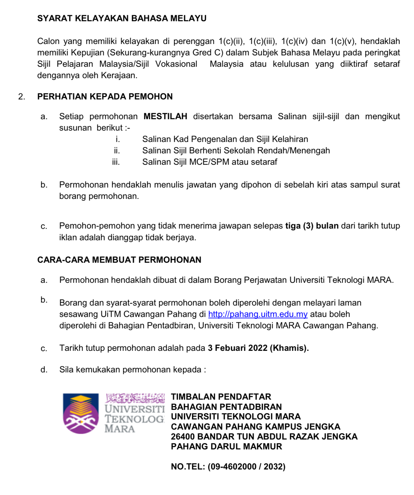 Kerja Kosong Di Universiti Teknologi MARA 