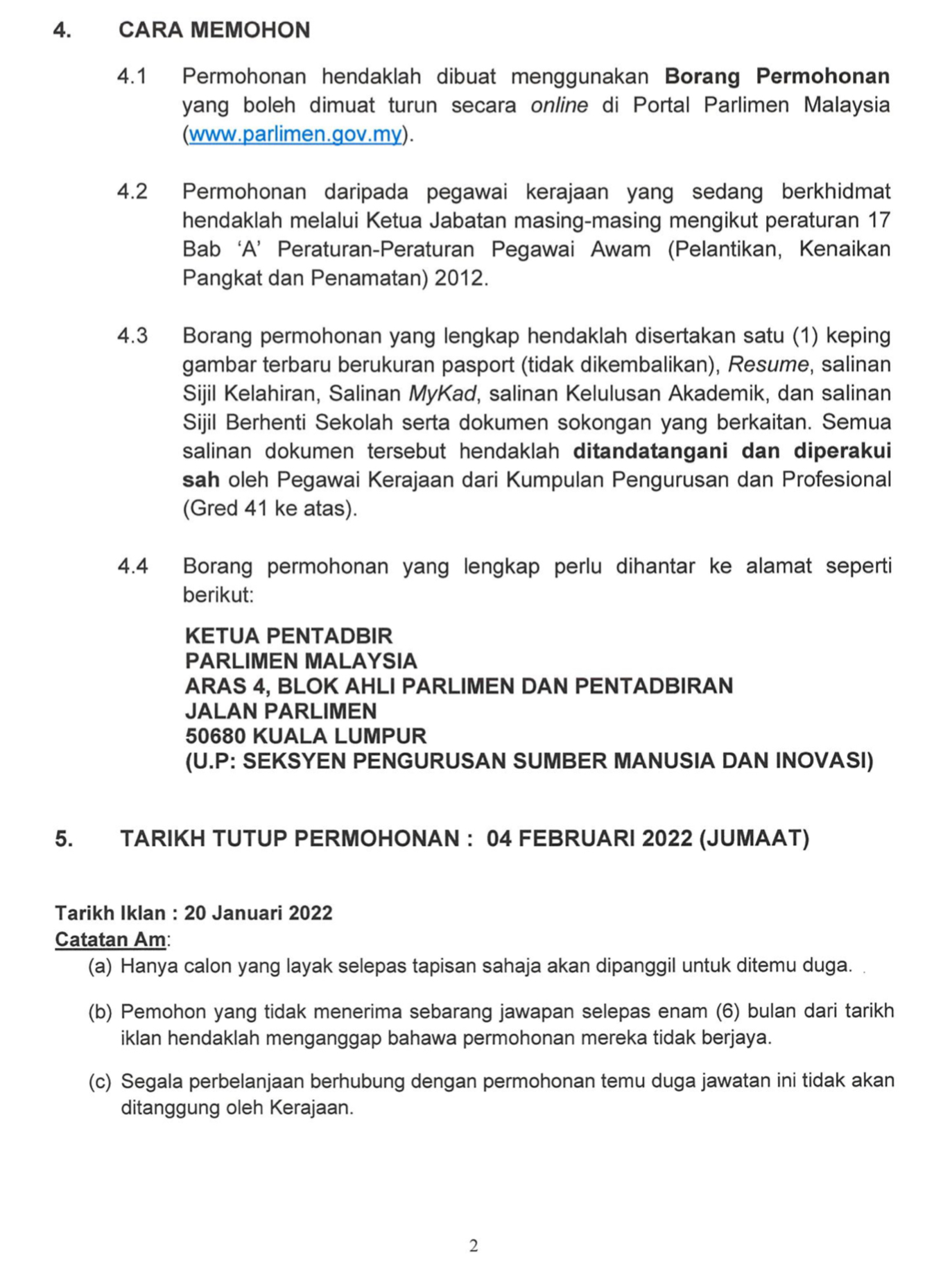 Kerja Kosong Di Parlimen Malaysia