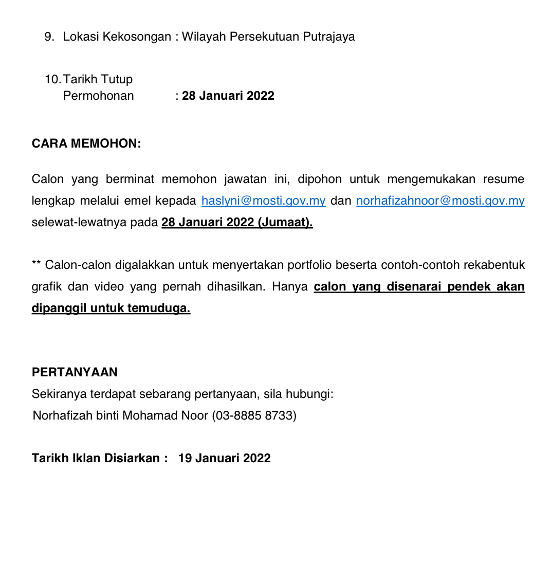Kerja Kosong Di Kementerian Sains Teknologi & Inovasi 