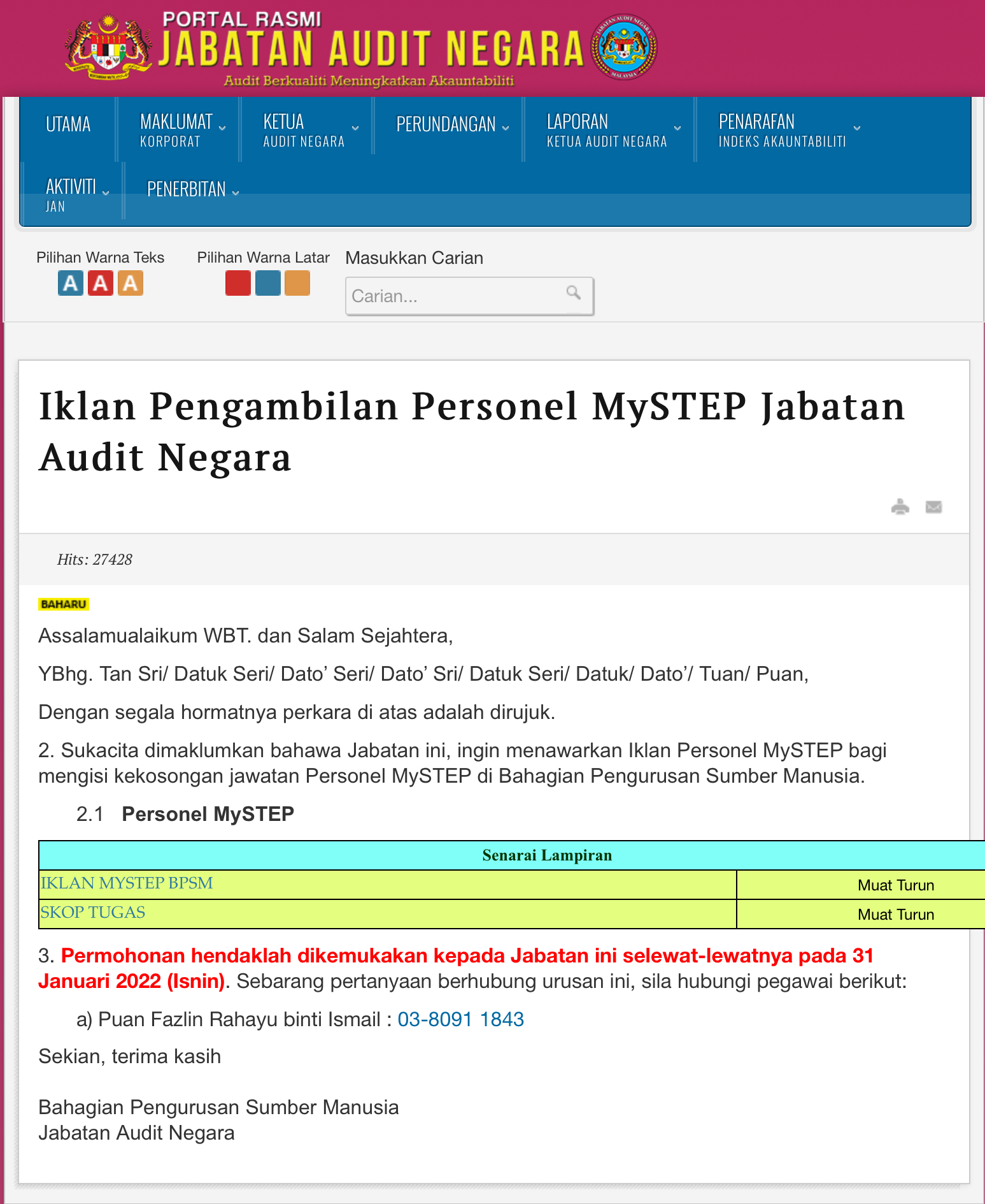 Kerja Kosong Di Jabatan Audit Negara