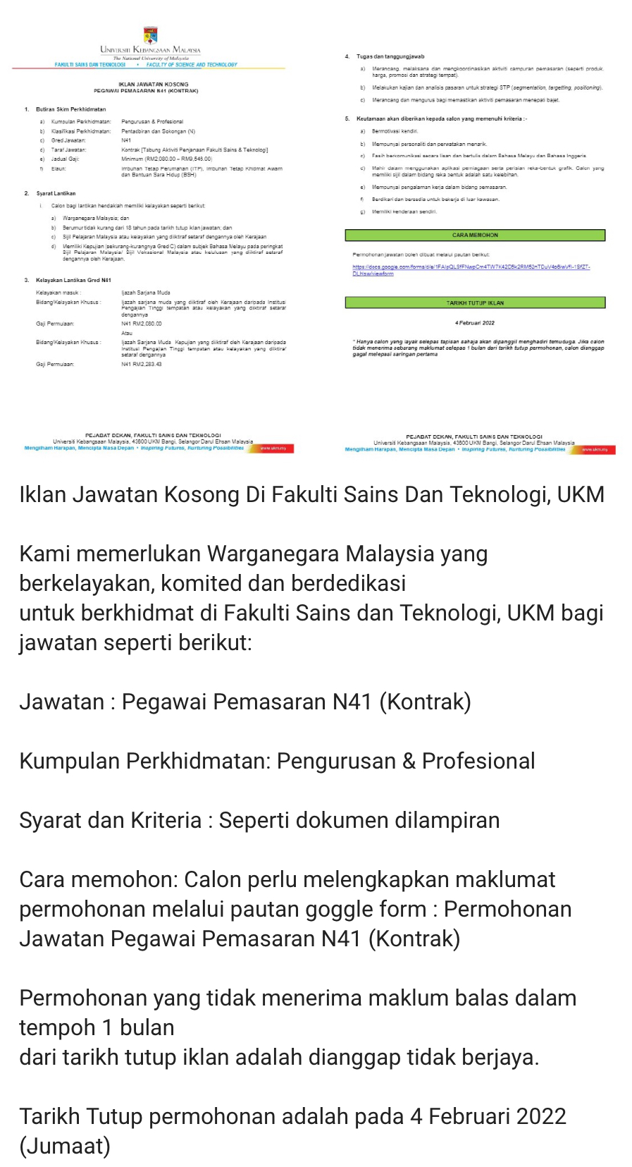 Kerja Kosong Di Universiti Kebangsaan Malaysia 