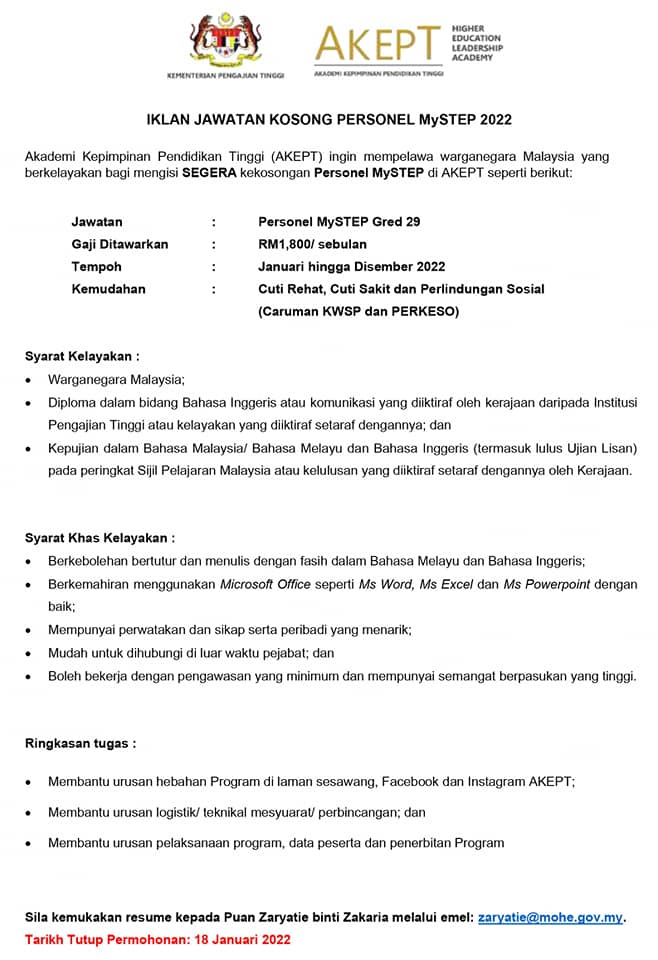 Kerja Kosong Di Akedemi Kepimpinan Pendidikan Tinggi 