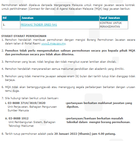 Kerja Kosong di Agensi Kelayakan Malaysia (MQA)