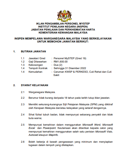 Kerja Kosong di Institut Penilaian Negara (INSPEN)