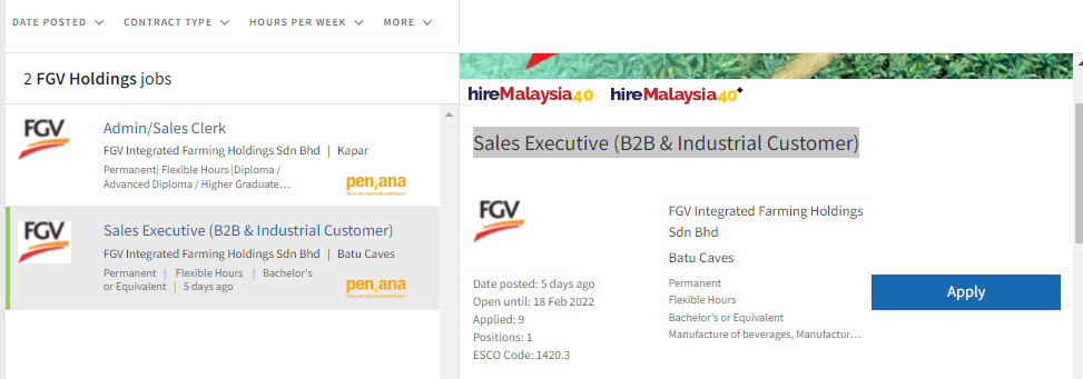 Kerja Kosong di FGV Holdings Berhad