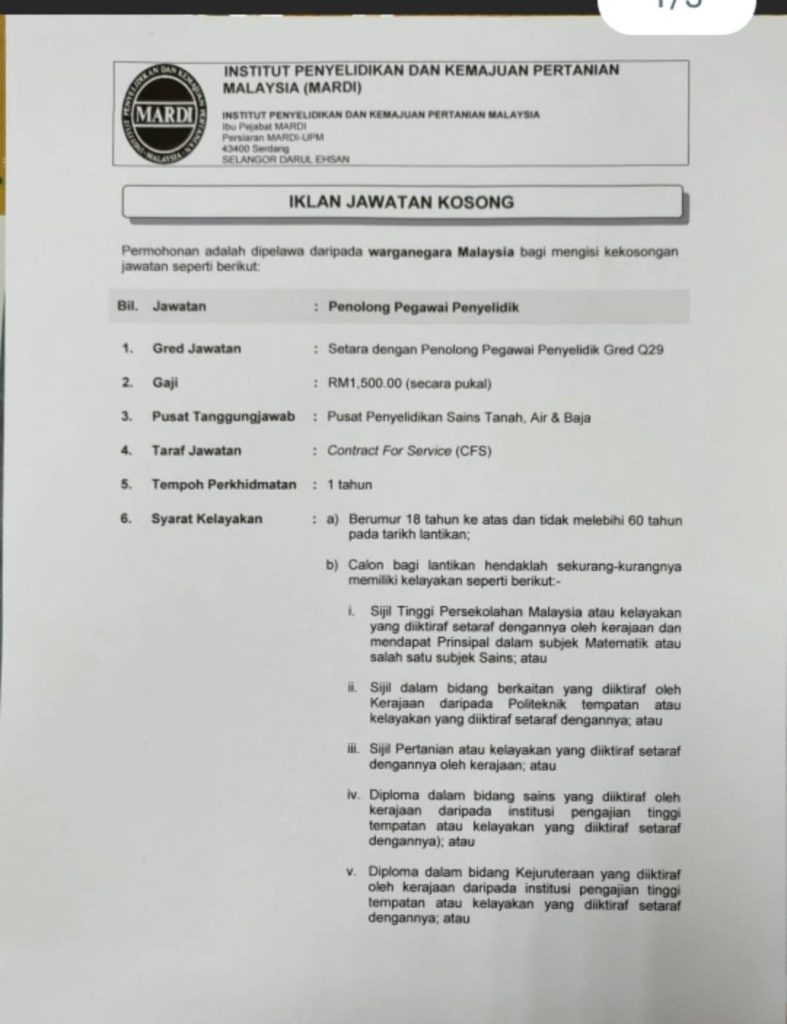 Kerja Kosong di MARDI