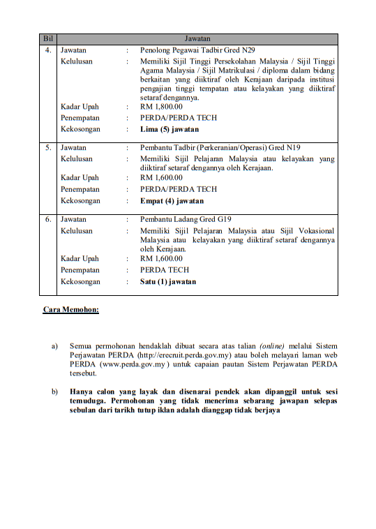 Kerja Kosong di PERDA