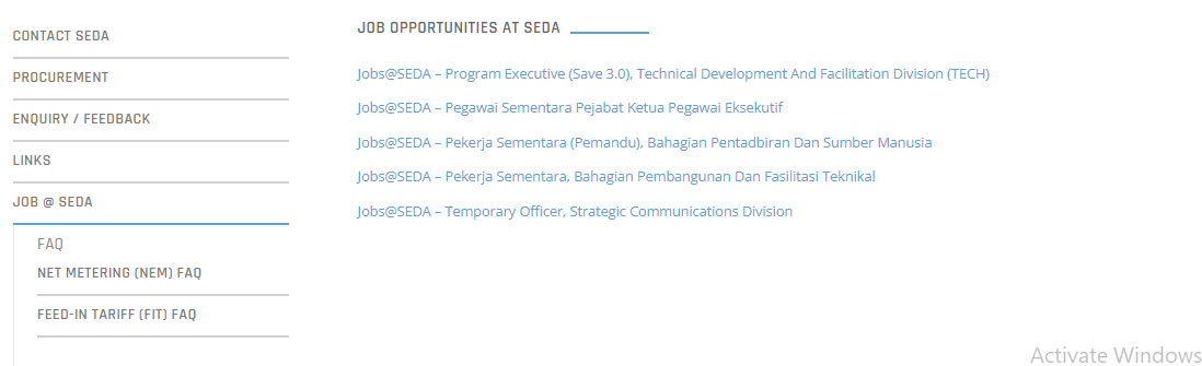 Kerja Kosong di Pihak Berkuasa Pembangunan Tenaga Lestari (SEDA)