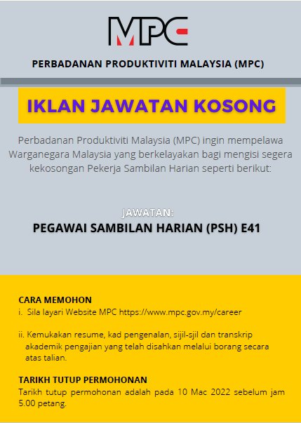 Kerja Kosong di Perbadanan Produktiviti Malaysia (MPC)